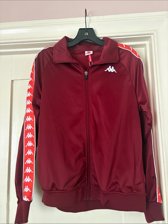 Kappa Pants - Kappa Burgundy Track Jacket with White Logo and Red Sleeve Tape